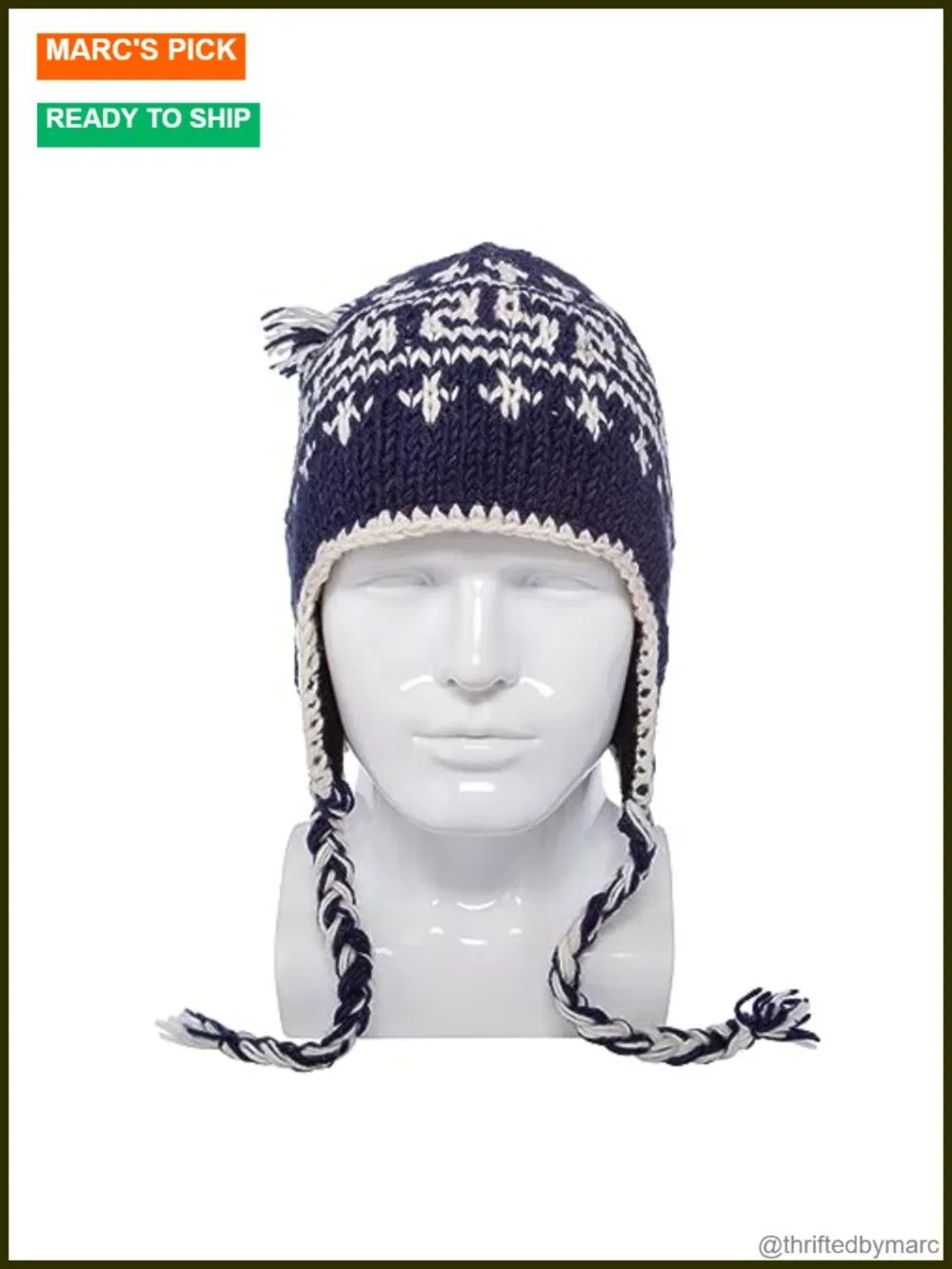 Hand Knit Sherpa Wool Hat with Micro Fleece Lining and Ear Flaps, Winter Beanie